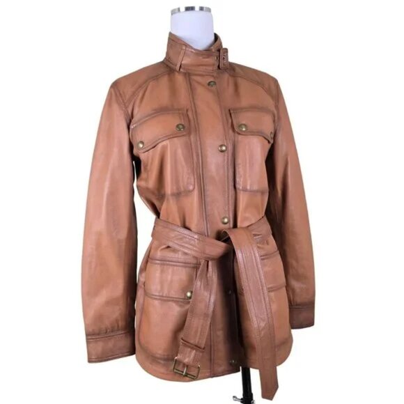 Lauren Ralph Lauren Oversize 4 Lambskin Leather Burnished Jacket NWT Cognac - Picture 2 of 10